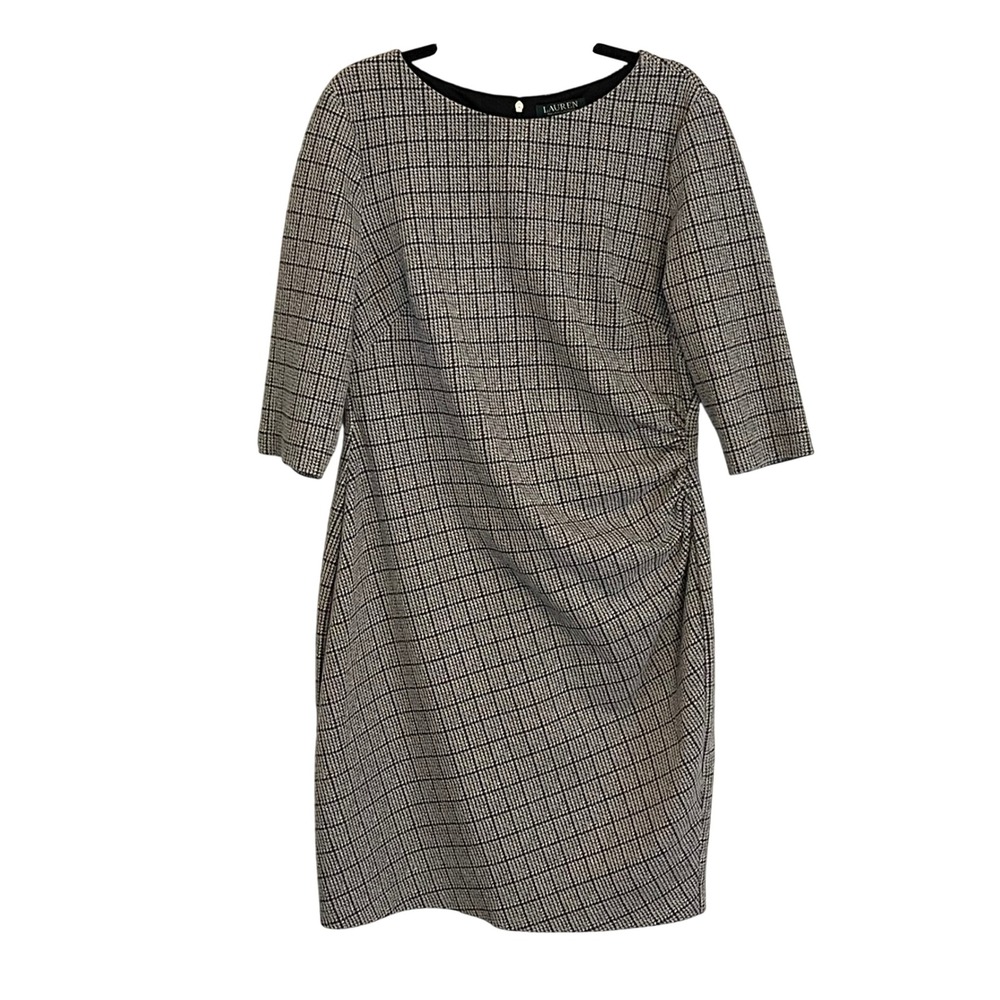 Lauren Ralph Lauren Glen Plaid Side Ruched Sheath Dress Black White 16‎